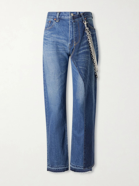  Junya Watanabe Junya Watanabe - Embellished Paneled Mid-rise Straight-leg Jeans - Blue 