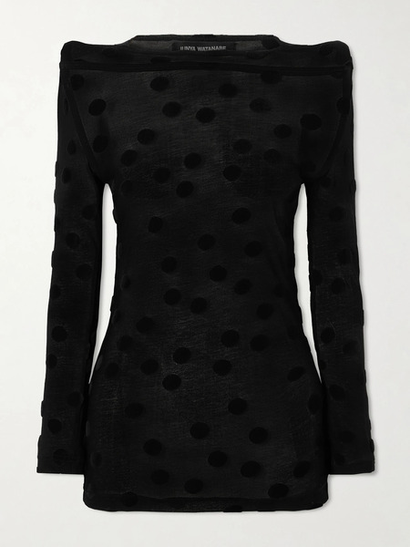  Junya Watanabe Junya Watanabe - Polka-dot Flocked Cotton-jersey Blouse - Black 
