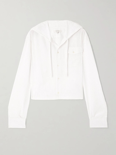  Jw Anderson Jw Anderson - Cropped Hooded Pinstriped Poplin Shirt - Off-white 