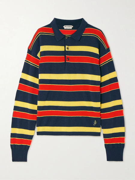  Jw Anderson Jw Anderson - Embroidered Striped Cotton And Wool-blend Polo Shirt - Multi 