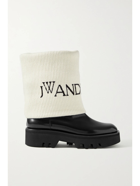  Jw Anderson Jw Anderson - Fisherman Wool Jacquard-trimmed Glossed-leather Ankle Boots - Black 