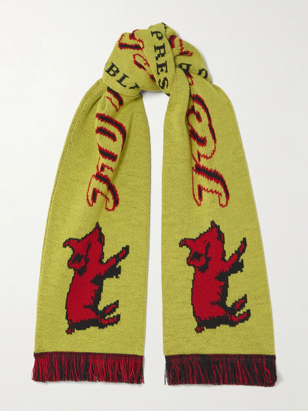  Jw Anderson Jw Anderson - Fringed Jacquard-knit Scarf - Yellow 