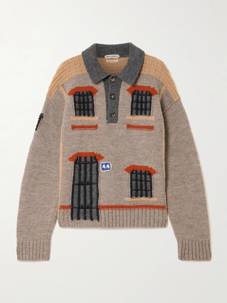  Jw Anderson Jw Anderson - Intarsia-knit Wool Polo Sweater - Beige 