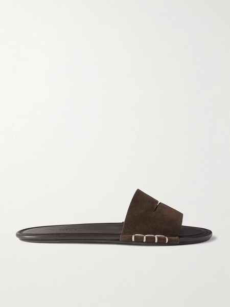  Jw Anderson Jw Anderson - Loafer Whipstitched Suede Slides - Brown 