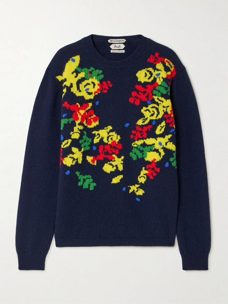  Jw Anderson Jw Anderson - + Pringle Floral Intarsia-knit Cashmere Sweater - Navy 