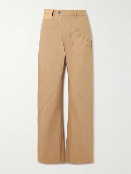 Jw Anderson Jw Anderson - Twisted Asymmetric Embroidered Cotton-canvas Pants - Brown 