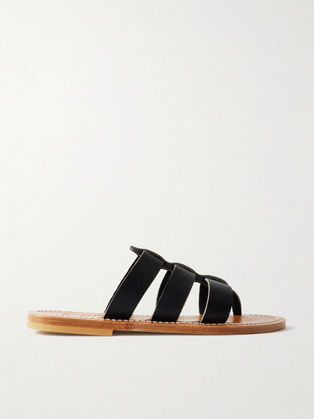  K Jacques St Tropez K Jacques St Tropez - Dolon Cutout Leather Slides - Black 