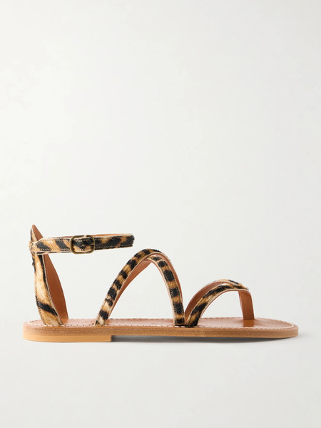  K Jacques St Tropez K Jacques St Tropez - Epicure Leopard-print Calf Hair Thong Sandals - Tan 