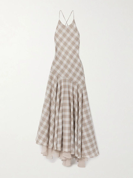  Kallmeyer Kallmeyer - Eve Asymmetric Layered Checked Voile Maxi Dress - Brown 