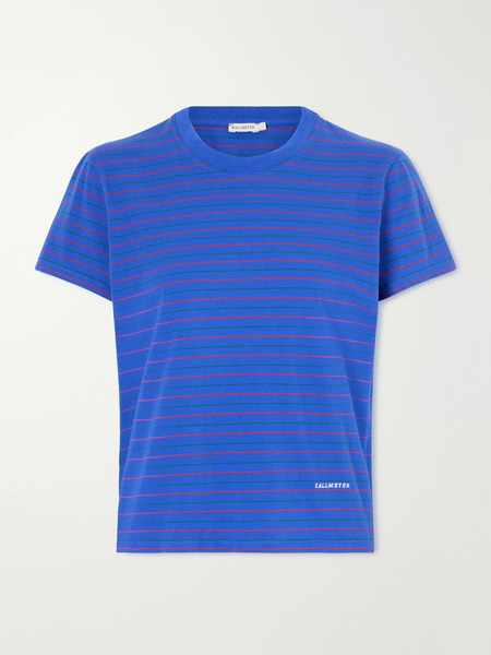  Kallmeyer Kallmeyer - Kenzie Embroidered Striped Cotton-jersey T-shirt - Cobalt Blue 