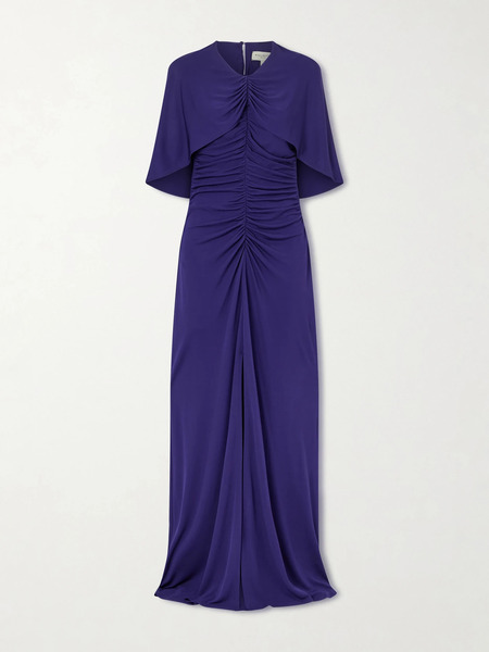  Kallmeyer Kallmeyer - Matilda Ruched Cape-effect Jersey Gown - Purple 