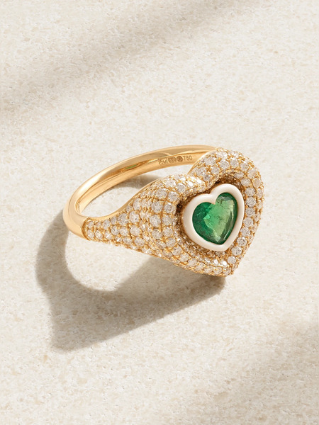  Kamyen Kamyen - 18-karat Gold, Enamel, Diamond And Emerald Ring - Green 
