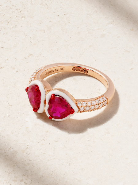  Kamyen Kamyen - Twin Heart 18-karat Rose Gold, Ruby, Diamond And Enamel Ring - 3 