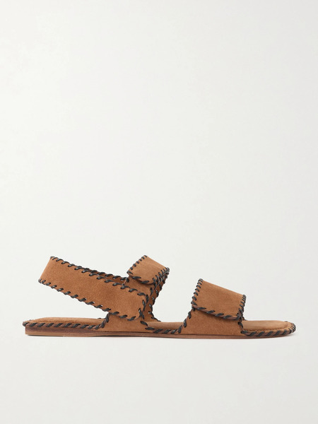  Khaite Khaite - Boden Whipstitched Suede Sandals - Tan 