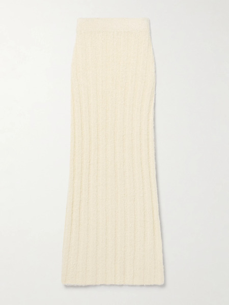  Khaite Khaite - Claire Ribbed Brushed Silk And Cashmere-blend Midi Skirt - Cream 