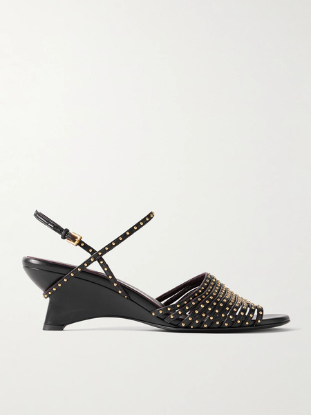 Khaite Khaite - Drew Studded Glossed-leather Sandals - Black 