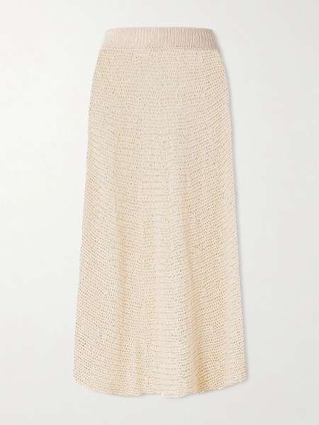  Khaite Khaite - Inaya Crocheted Cotton And Silk-blend Midi Skirt - Ivory 