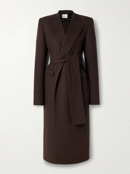  Khaite Khaite - Jelson Belted Wool-felt Coat - Dark Brown 
