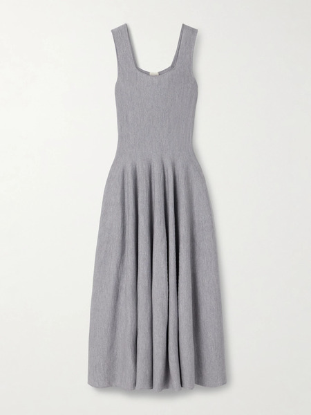  Khaite Khaite - Jodie Pleated Wool Midi Dress - Gray 