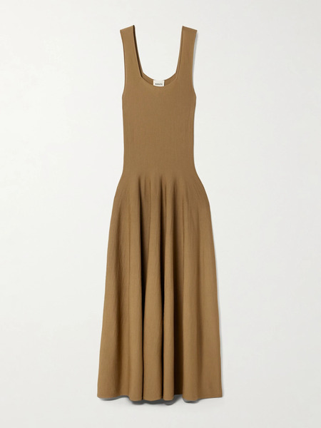  Khaite Khaite - Jodie Pleated Wool Midi Dress - Tan 