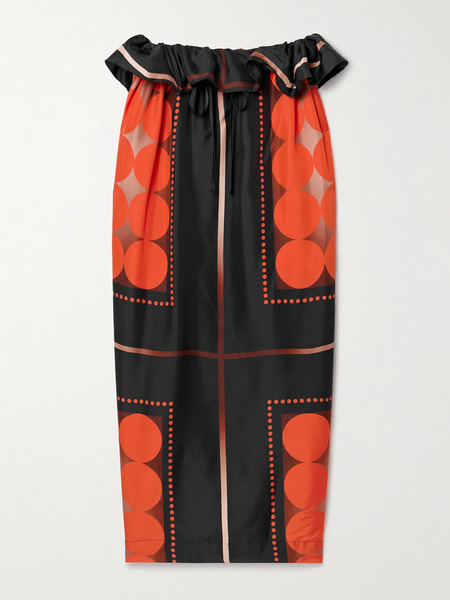 Khaite Khaite - Lilila Ruffled Printed Silk-twill Midi Skirt - Black 
