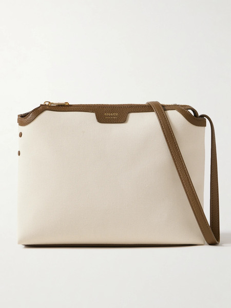  Khaite Khaite - Lina Medium Textured Leather-trimmed Canvas Shoulder Bag - Cream 