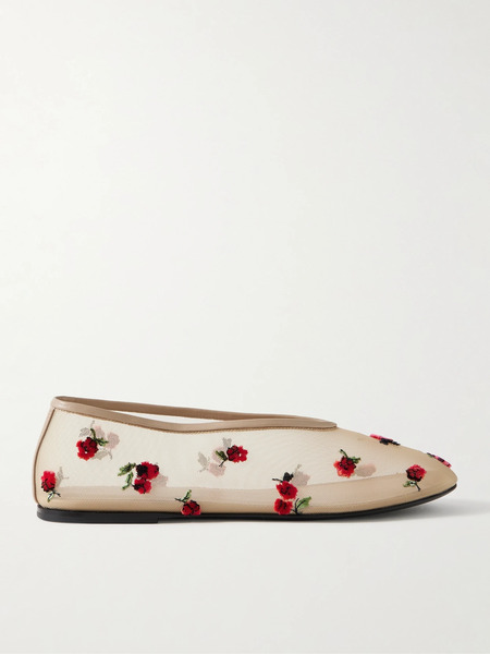  Khaite Khaite - Marcy Embroidered Mesh Ballet Flats - Cream 