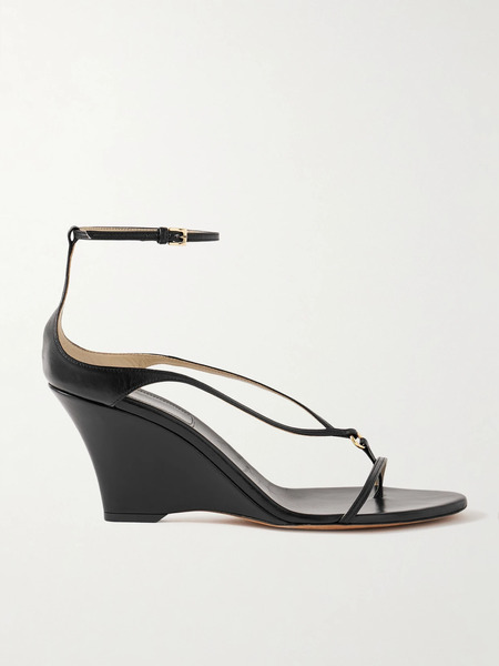  Khaite Khaite - Marion Embellished Leather Wedge Sandals - Black 