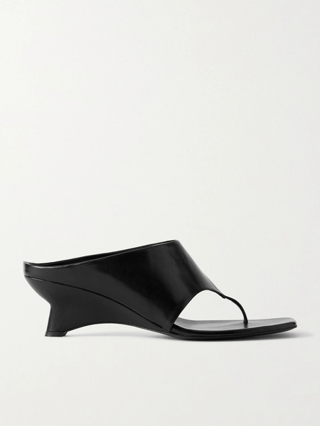  Khaite Khaite - Marlowe Leather Wedge Mules - Black 
