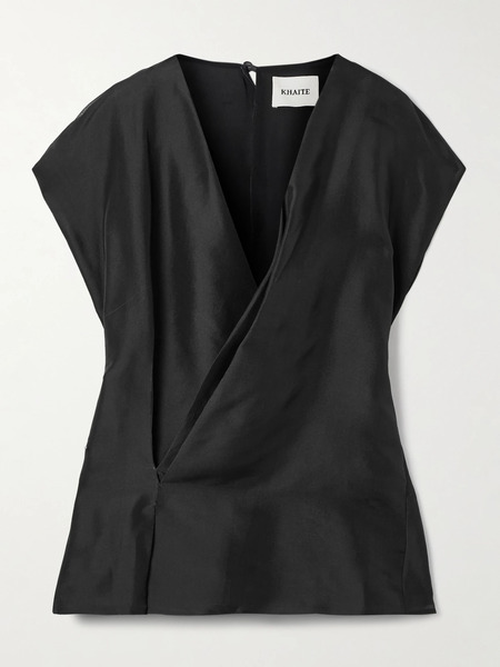  Khaite Khaite - Mer Wrap-effect Pleated Silk-organza Blouse - Black 