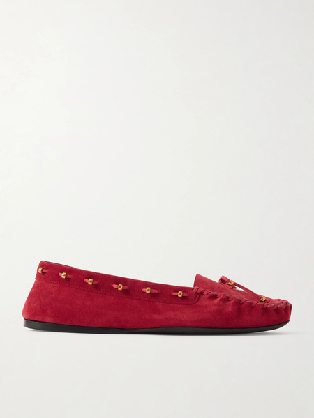  Khaite Khaite - Milly Embellished Whipstitched Suede Loafers - Red 
