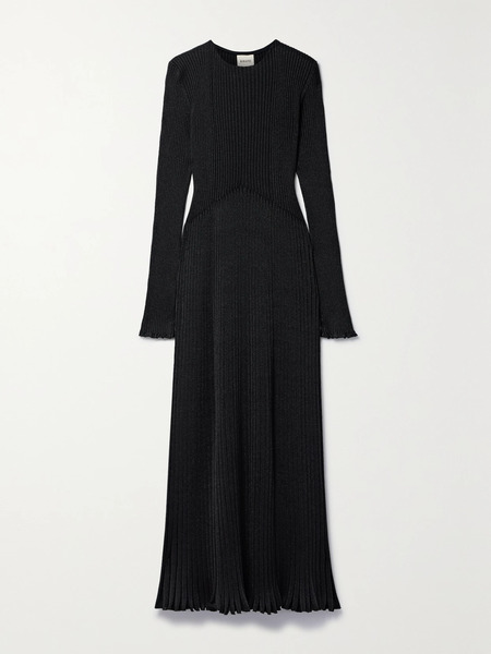  Khaite Khaite - Okla Metallic Ribbed Wool-blend Maxi Dress - Dark Gray 