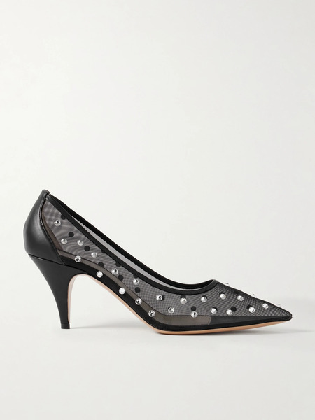  Khaite Khaite - River Iconic Leather-trimmed Crystal-embellished Mesh Pumps - Black 