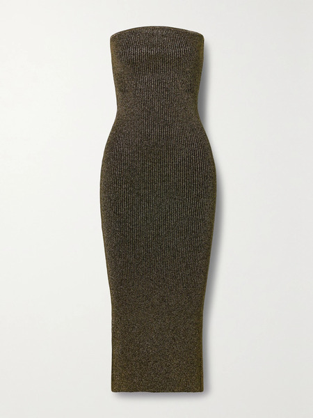  Khaite Khaite - Rumer Metallic Ribbed-knit Midi Dress - Gold 