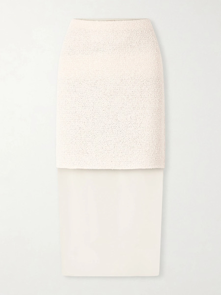  Khaite Khaite - Sybil Layered Cotton-blend Bouclé And Organza Midi Skirt - Neutral 