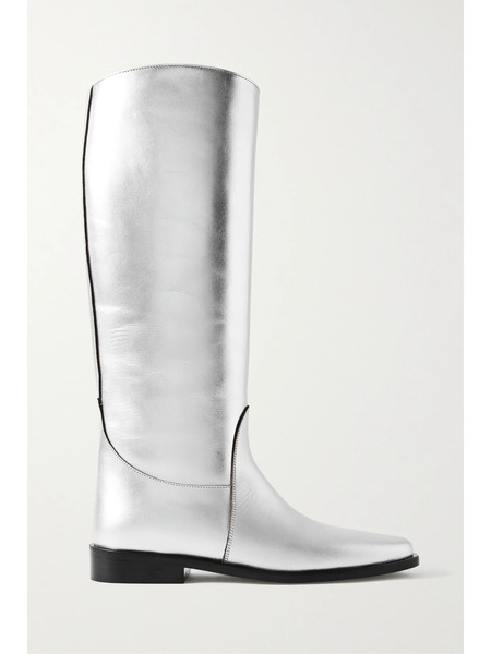  Khaite Khaite - Wooster Metallic Leather Knee Boots - Silver 