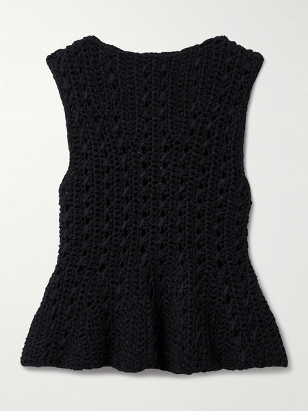  Khaite Khaite - Yuka Open-knit Cotton-blend Peplum Tank - Black 
