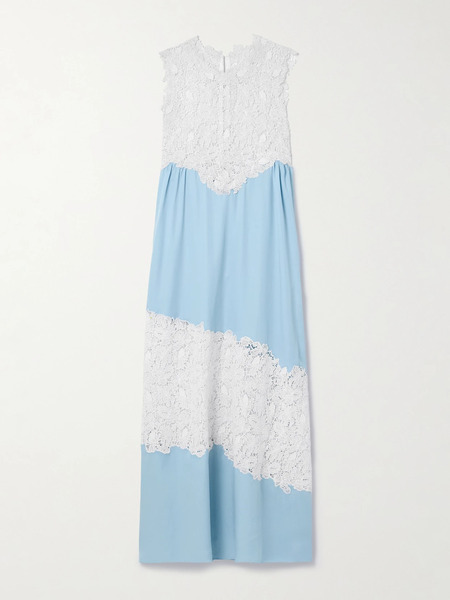  Kika Vargas Kika Vargas - Emma Guipure Lace-trimmed Tencel™ Lyocell Maxi Dress - Sky Blue 