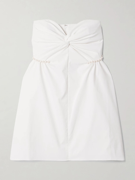  Kika Vargas Kika Vargas - Fiona Strapless Faux Pearl-embellished Twisted Twill Mini Dress - White 