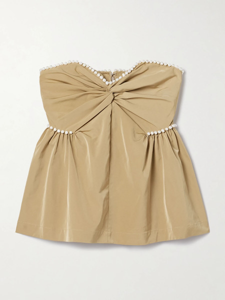  Kika Vargas Kika Vargas - Hebe Strapless Faux Pearl-embellished Woven Top - Beige 