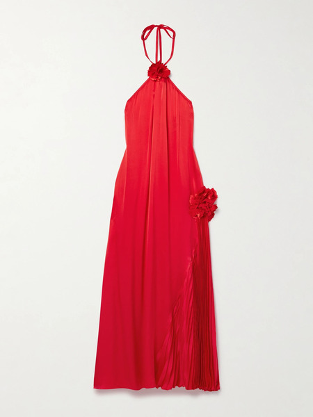  Kika Vargas Kika Vargas - Marsha Embellished Plissé-silk Maxi Dress - Red 