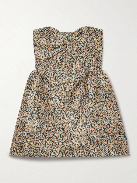  Kika Vargas Kika Vargas - Rossy Strapless Gathered Printed Taffeta Mini Dress - Beige 