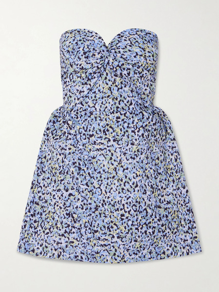  Kika Vargas Kika Vargas - Rossy Strapless Gathered Printed Twill Mini Dress - Blue 