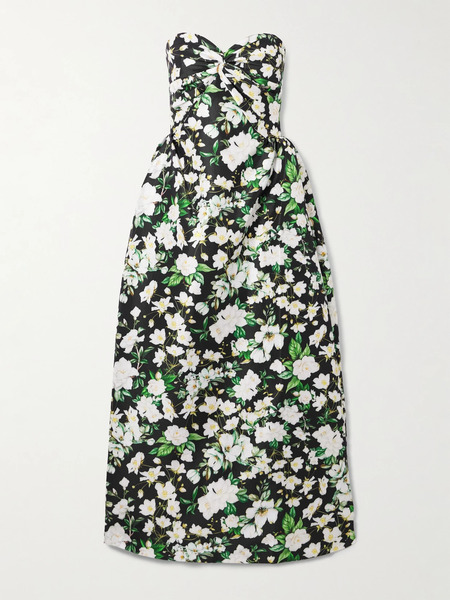  Kika Vargas Kika Vargas - Strapless Twist-front Floral-print Taffeta Maxi Dress - Black 