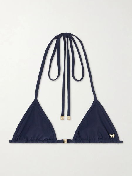  Kiki De Montparnasse Kiki De Montparnasse - Coeur Embellished Triangle Halterneck Bikini Top - Navy 