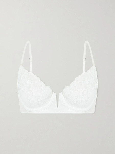  Kiki De Montparnasse Kiki De Montparnasse - Fleur Veloutes Embroidered Mesh Bra - Ivory 
