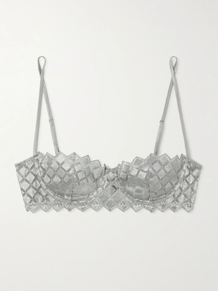  Kiki De Montparnasse Kiki De Montparnasse - Lamine Embroidered Silk-blend Tulle Underwired Balconette Bra - Silver 