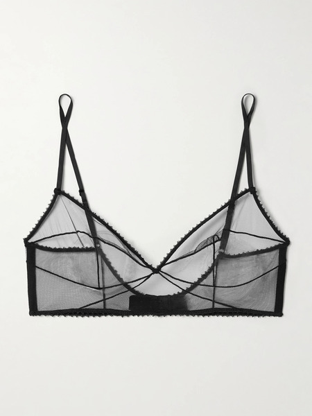  Kiki De Montparnasse Kiki De Montparnasse - Perle Embroidered Mesh Soft-cup Bra - Black 