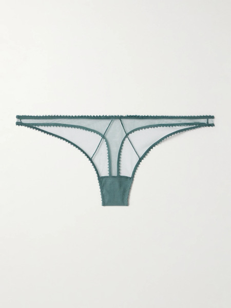  Kiki De Montparnasse Kiki De Montparnasse - Perle Embroidered Mesh Thong - Green 