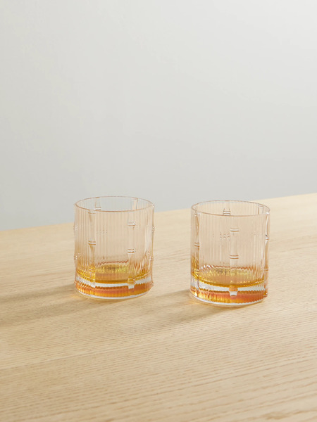  La Doublej La Doublej - Bamboo Set Of Two Crystal Tumblers - Yellow 